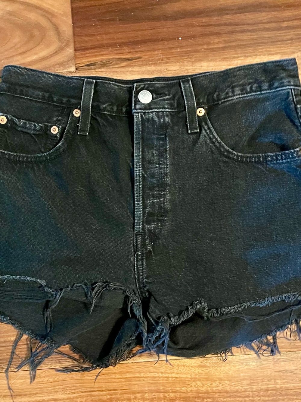 Black Distressed High-Waist Denim Shorts Size 28